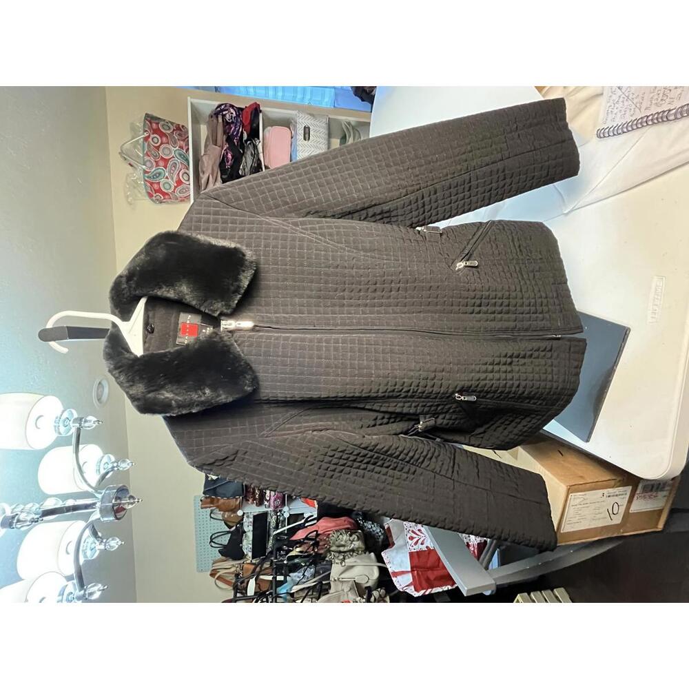 Gallery Black Quilted Women's Jacket with Removable Faux Fur Collar Size Small